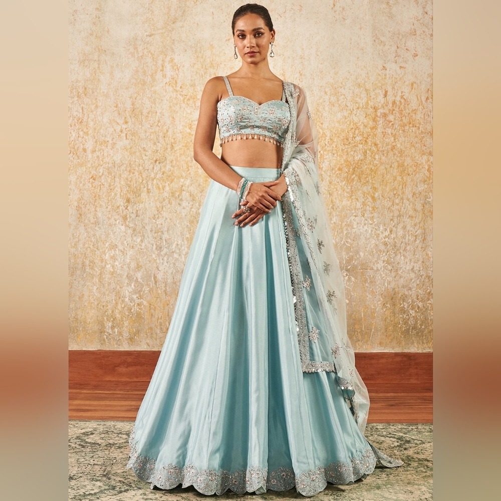 Elegant Ice Blue Embroidered Lehenga Skirt Set
